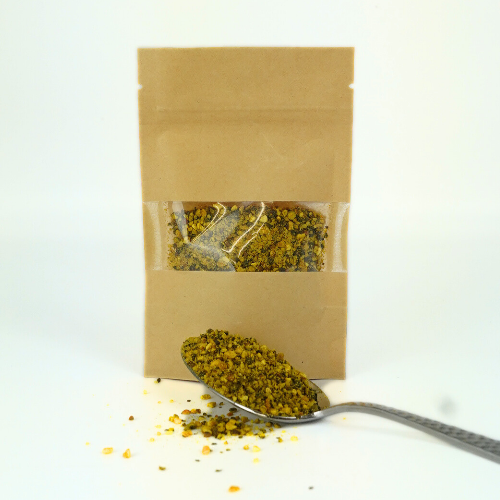 Gourmet Zitronenpfeffer im Stanbeutel und auf Löffel